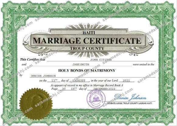 Haiti marriage certificate Word and PDF template